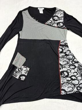 Dzhavael Couture Tunic Dress M Black Patchwork Flowy Lagenlook Art to Wear